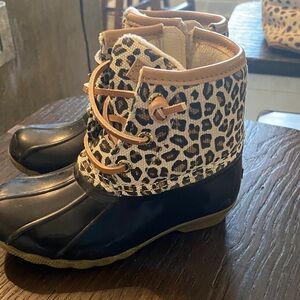 Sperry Black and Tan Leopard Kids Boots
